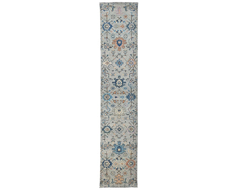 12 Ft Silver Gray Aryana Afghan Hand Knotted Veg Dye Wool Runner Rug